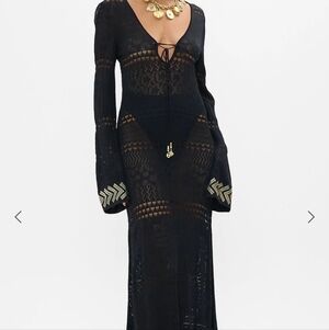 Bell Sleeve Lacy Black Midi Dress